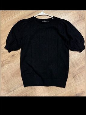 Merokeety Black Puff Short Sleeve Knit Sweater Top Size Small